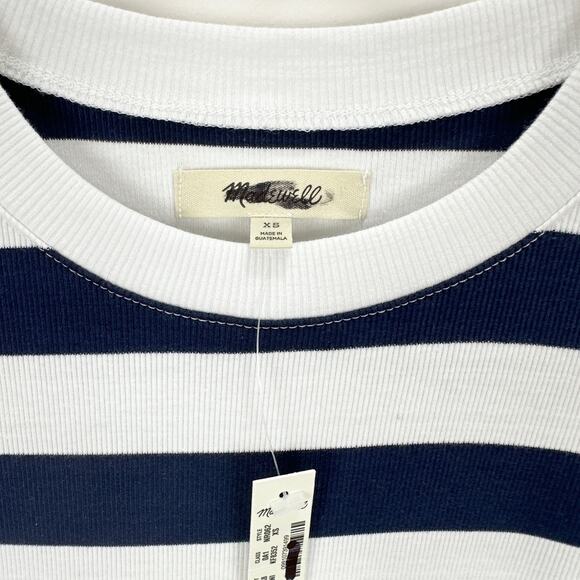 Madewell Supima Cotton Rib Tee Shirt Striped Nautical  Retro Classic XS NWT - Picture 5 of 9